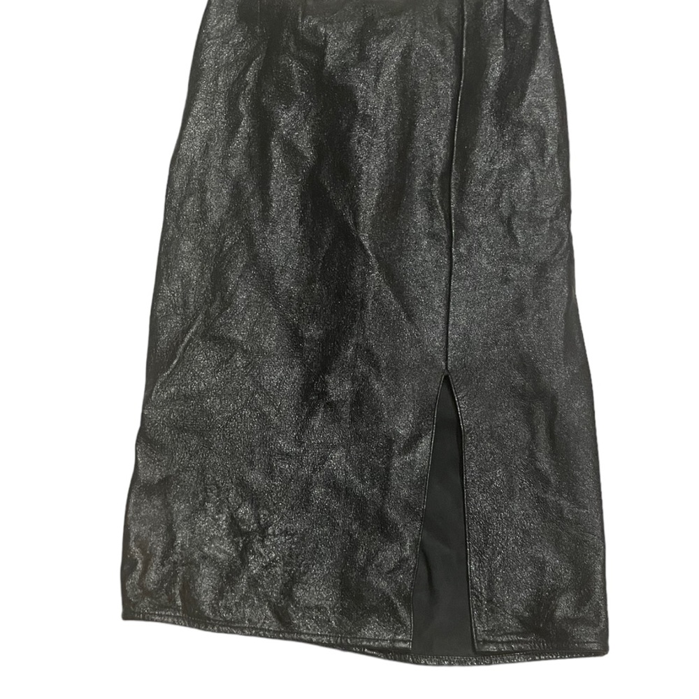 Black Genuine Leather Bodycon Midi Dress - Picture 7 of 11